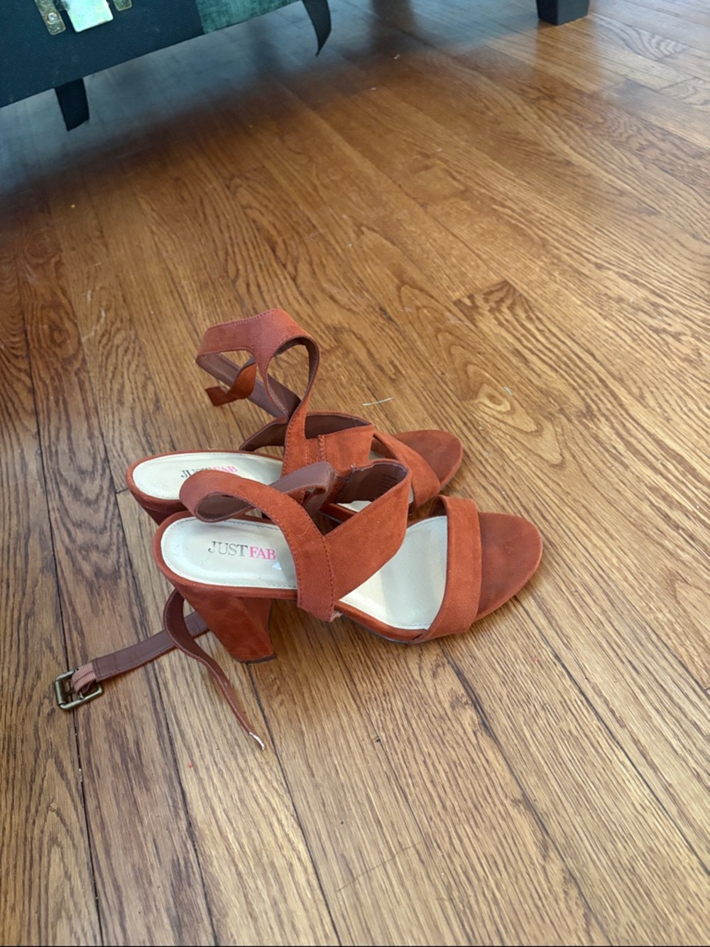 JustFab Rust Suede Block Heel Sandals